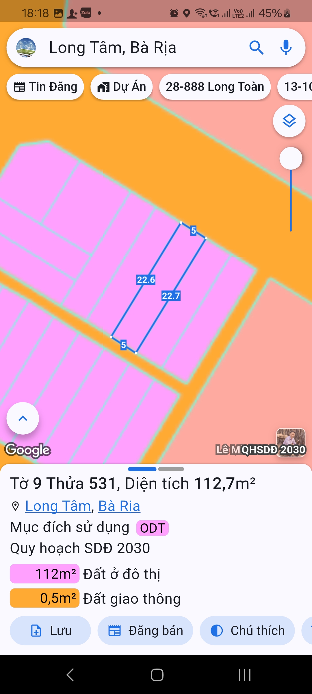 BÁN ĐẤT MẶT TIỀN ĐƯỜNG LÊ CHÂN – LONG TÂM, BÀ RỊA